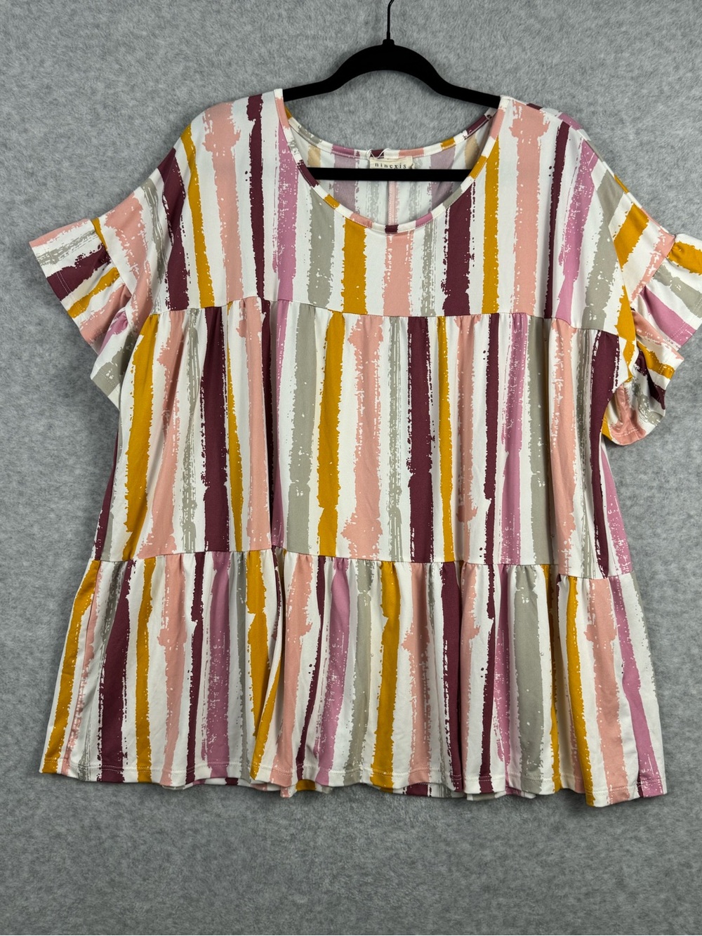 Ninexis 1X Multicolor Brushstroke Stripe Babydoll Top Plus Size